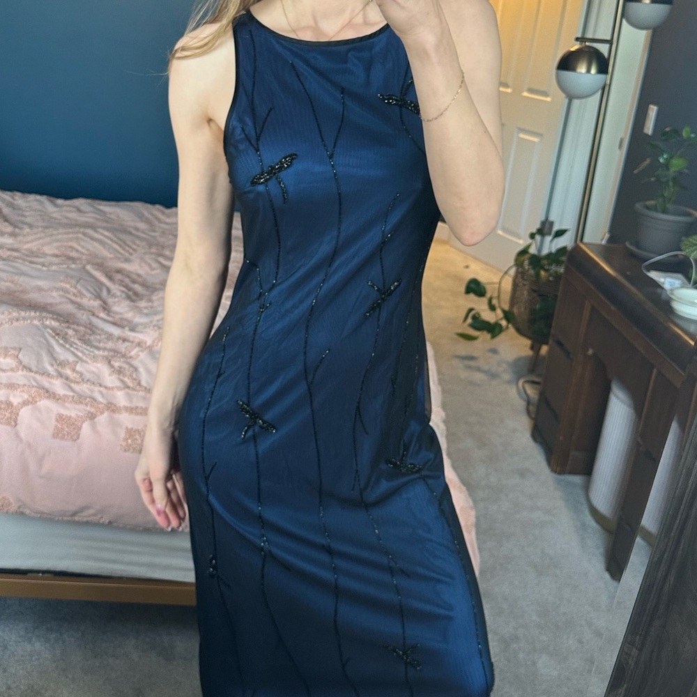 Vintage Rimini by Shaw black and blue beaded Maxi Dress